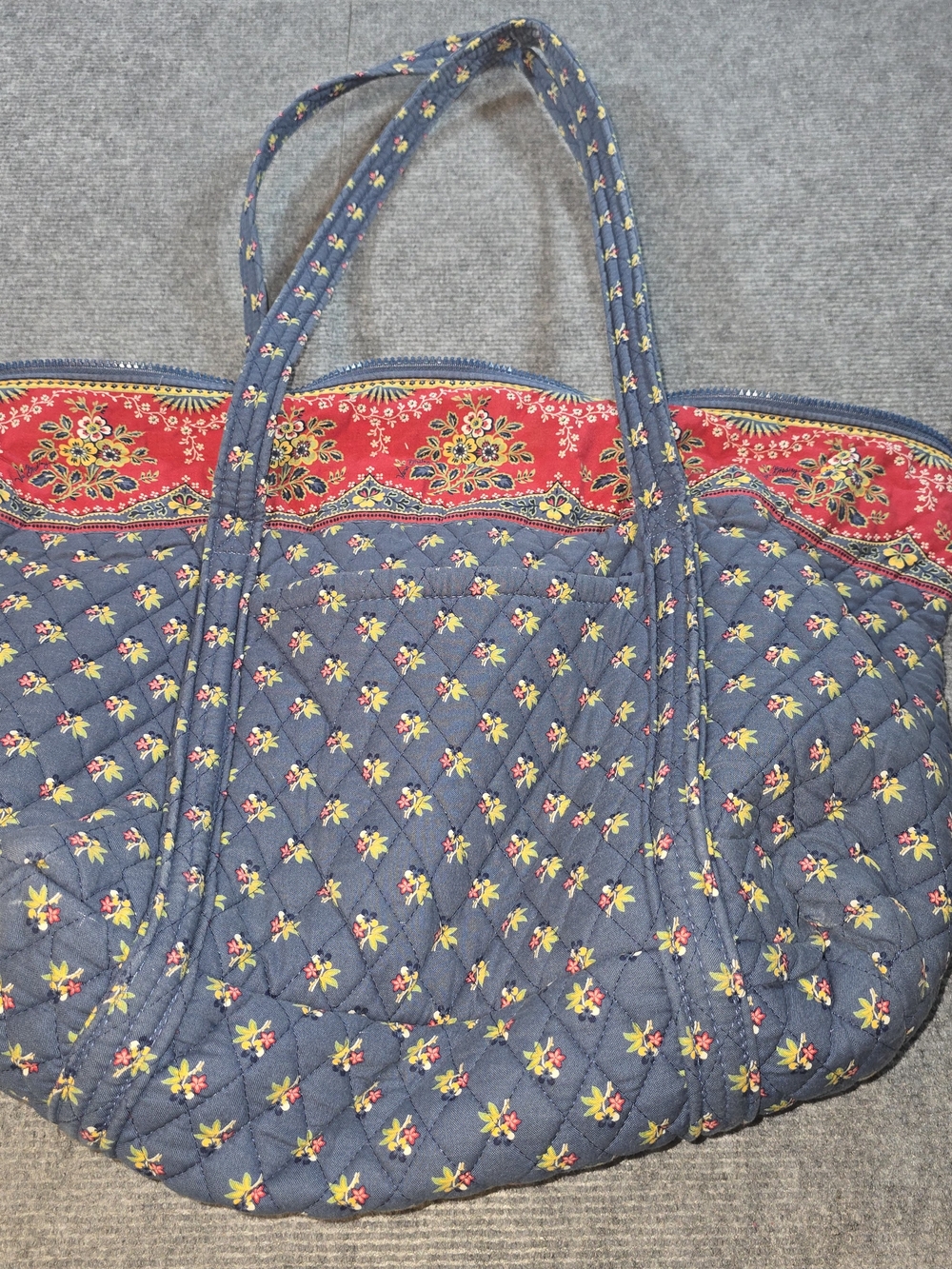 Vintage Vera Bradley French Blue Quilted Tote Bag Made in USA Retired Y2K